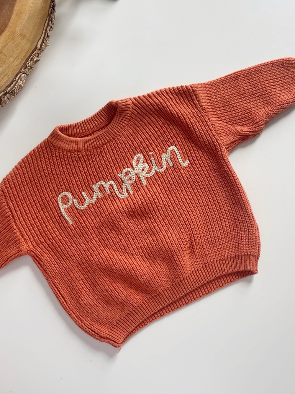 Chunky Knit Pumpkin Embroidered Sweater | 12-18m